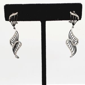 14k Solid White / Black Gold Genuine Round Diamond Swirl Omega Back Earr…